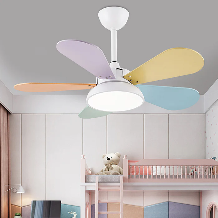 Macaron Farverig Rund Loftsventilator Med LED Lys