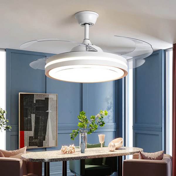 Hvid Metal Fjernbetjening Loftsventilator Med Lys