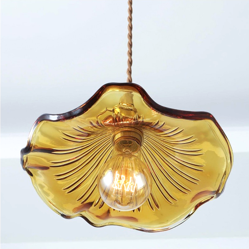 Lampada a sospensione Glarefusion con fiori di ibisco in vetro vintage