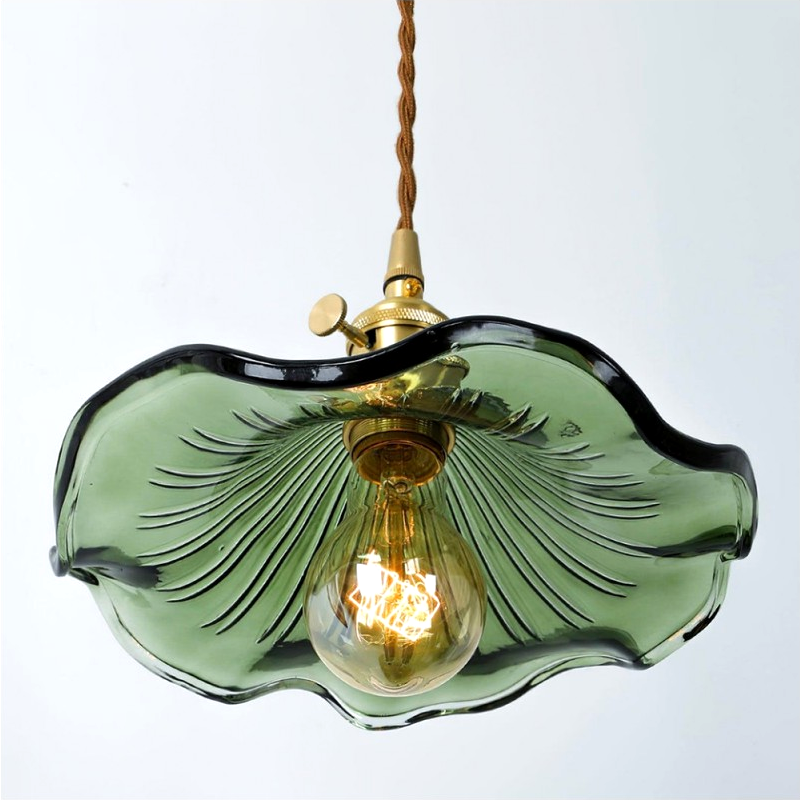Lampada a sospensione Glarefusion con fiori di ibisco in vetro vintage