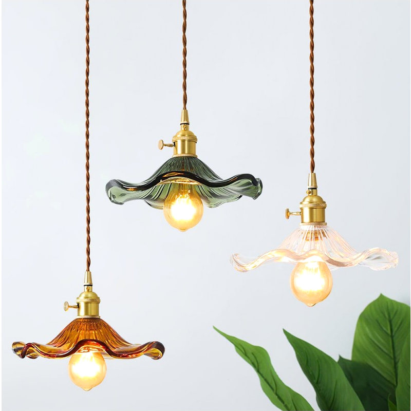 Lampada a sospensione Glarefusion con fiori di ibisco in vetro vintage
