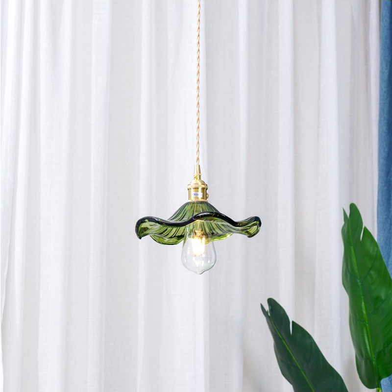 Lampada a sospensione Glarefusion con fiori di ibisco in vetro vintage