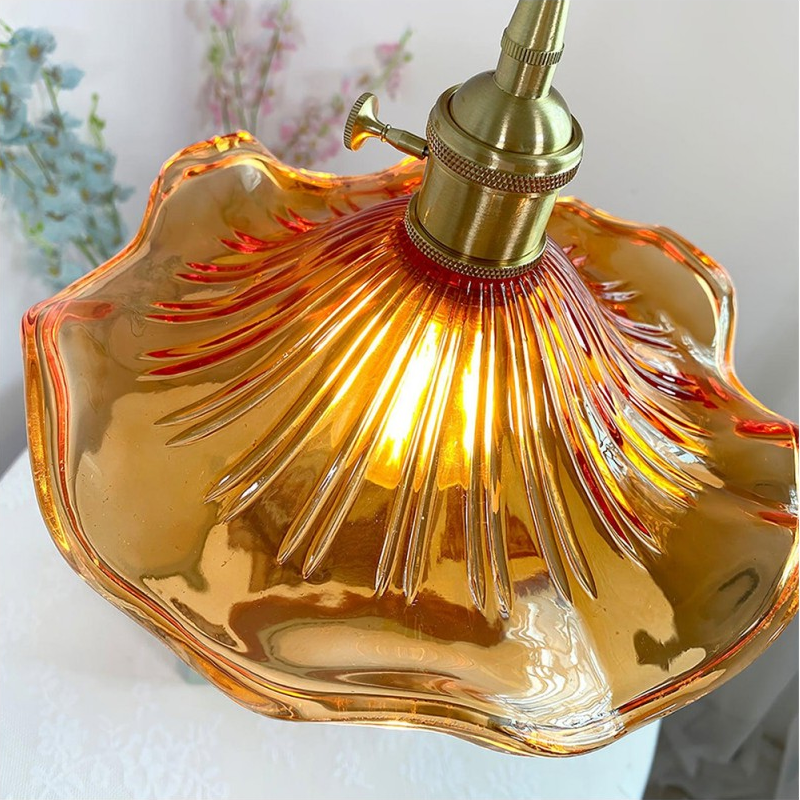 Lampada a sospensione Glarefusion con fiori di ibisco in vetro vintage
