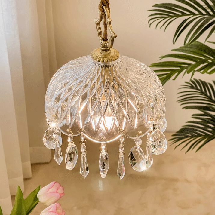 Vintage Copper Crystal Pendant Lamp