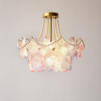 Elegant fløde blomster Pearl Crystal Chandelier