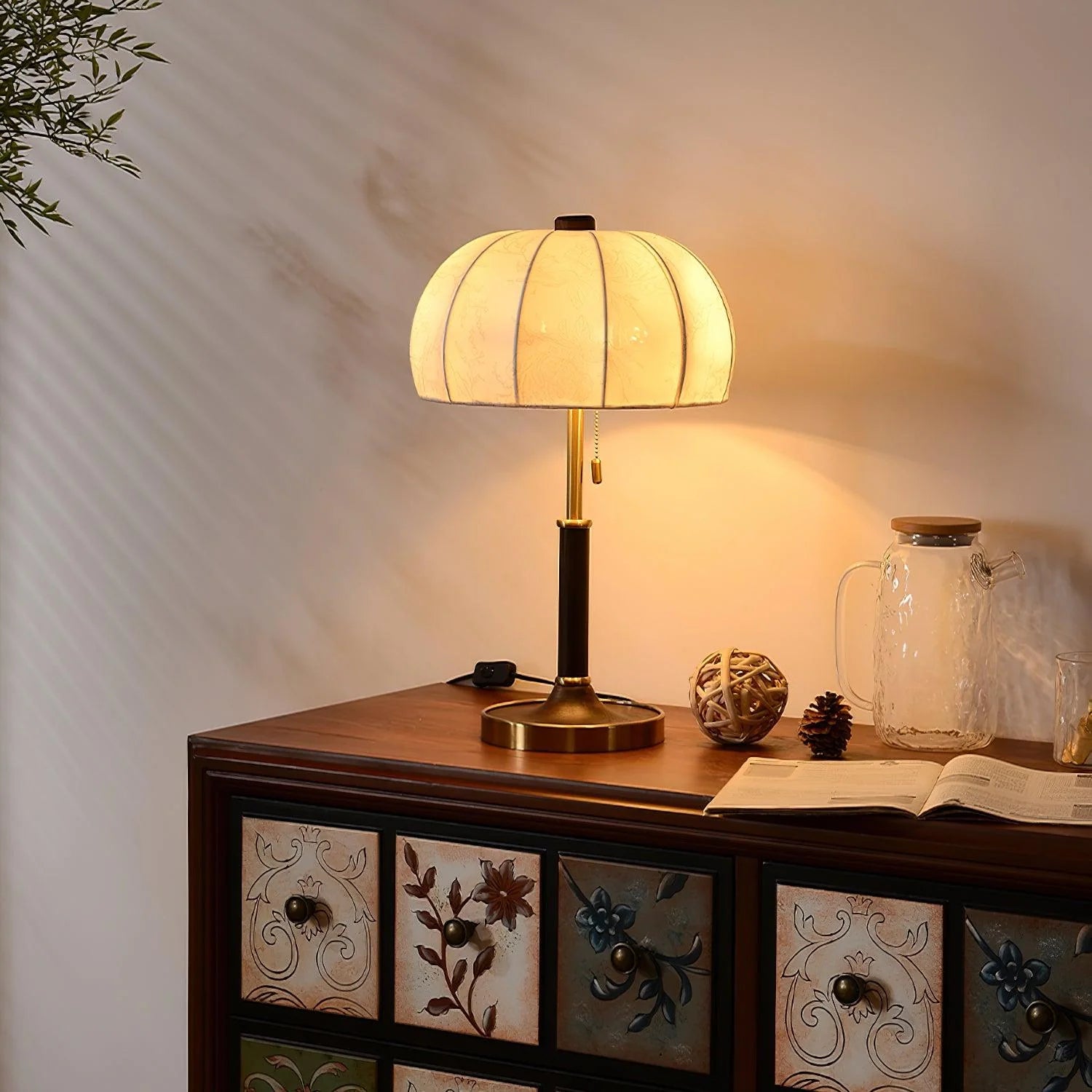 Lampe de table rétro en tissu à dôme nervuré