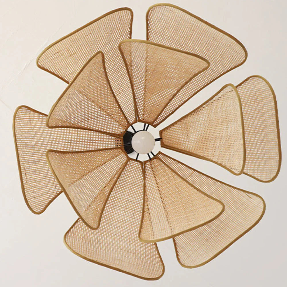 Lampada a sospensione in rattan floreale retrò