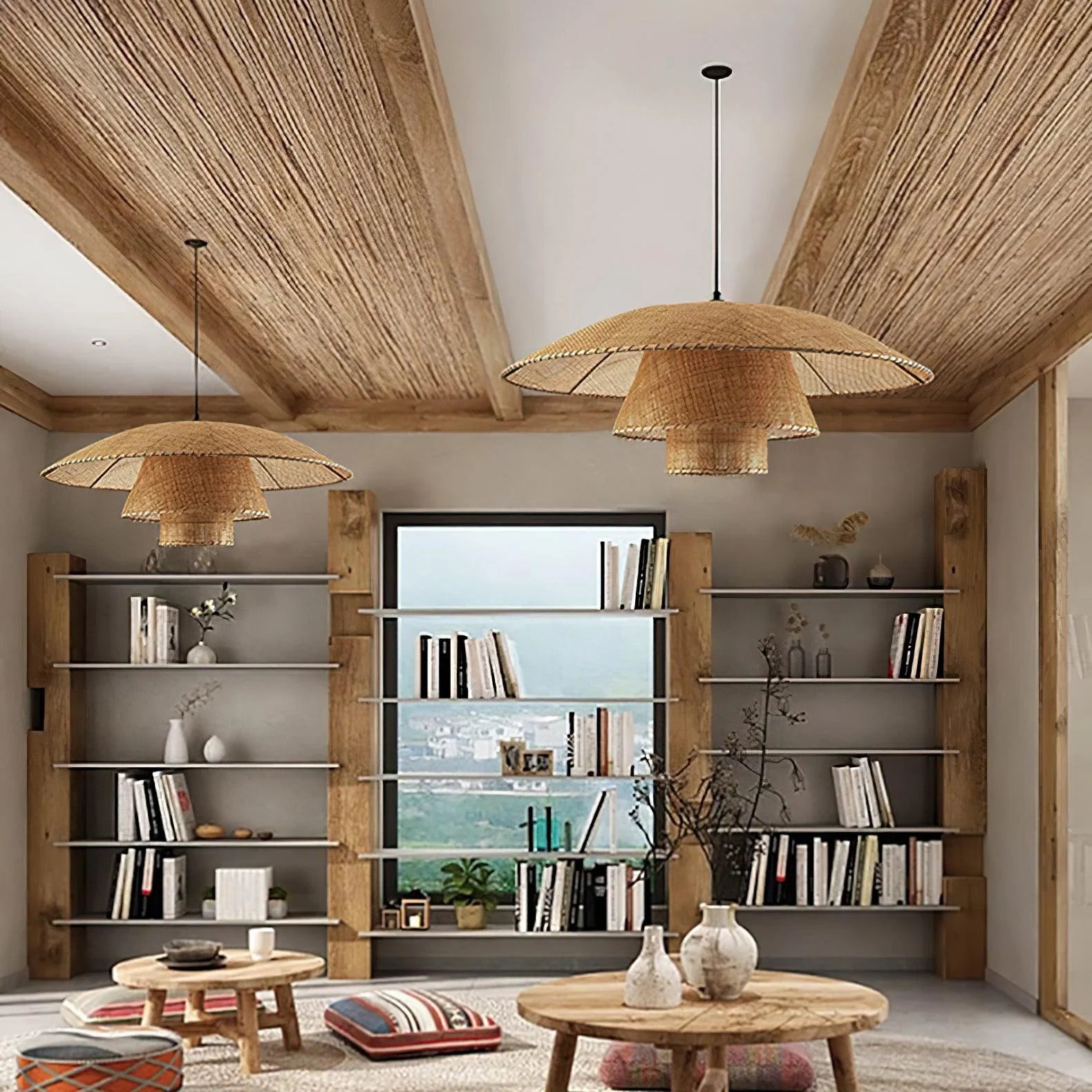Lampada a sospensione con cappello da sole in tessuto Boho