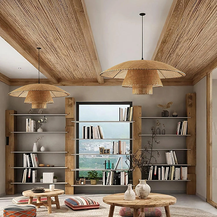 Retro Multilayered Rattan Sunhat Pendant Light