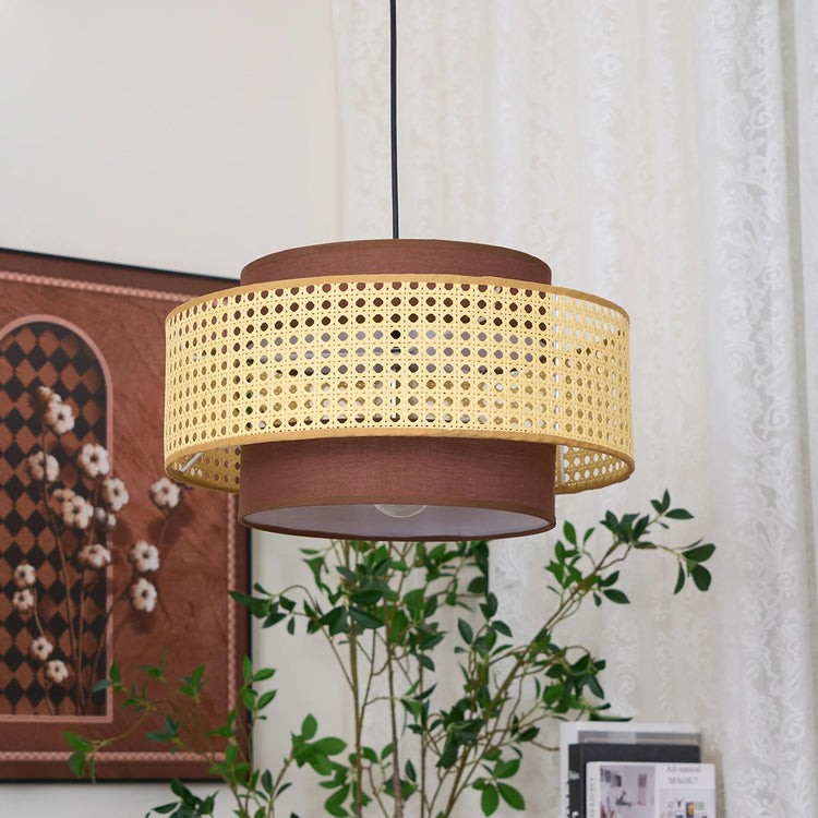 Moderne flerlags rattan tromle pendellampe