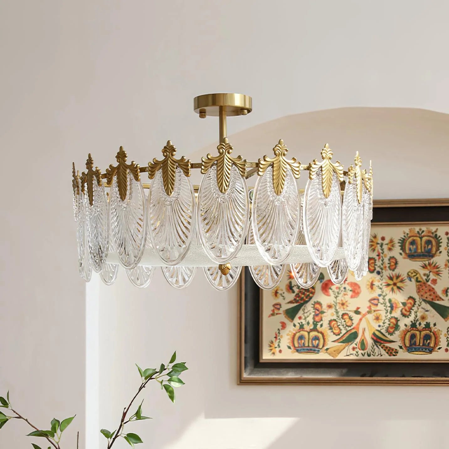 Lampadario in vetro rotondo intricato