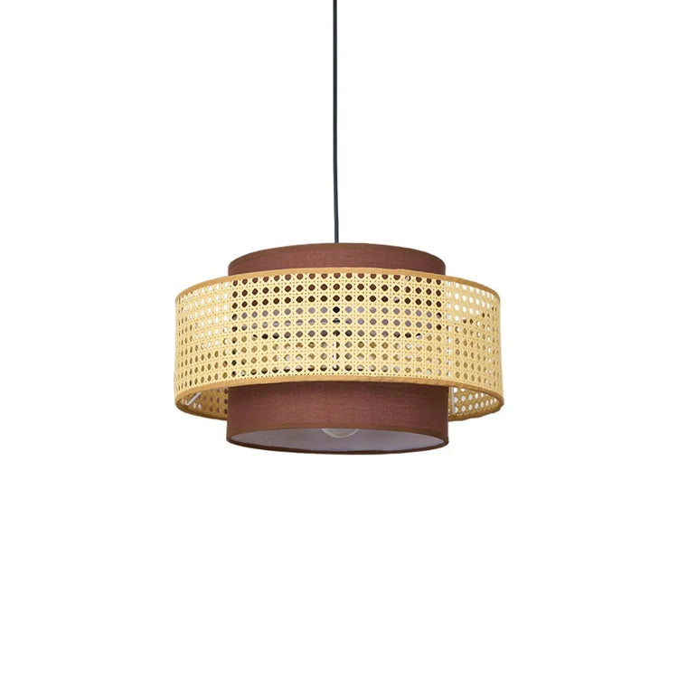 Moderne flerlags rattan tromle pendellampe