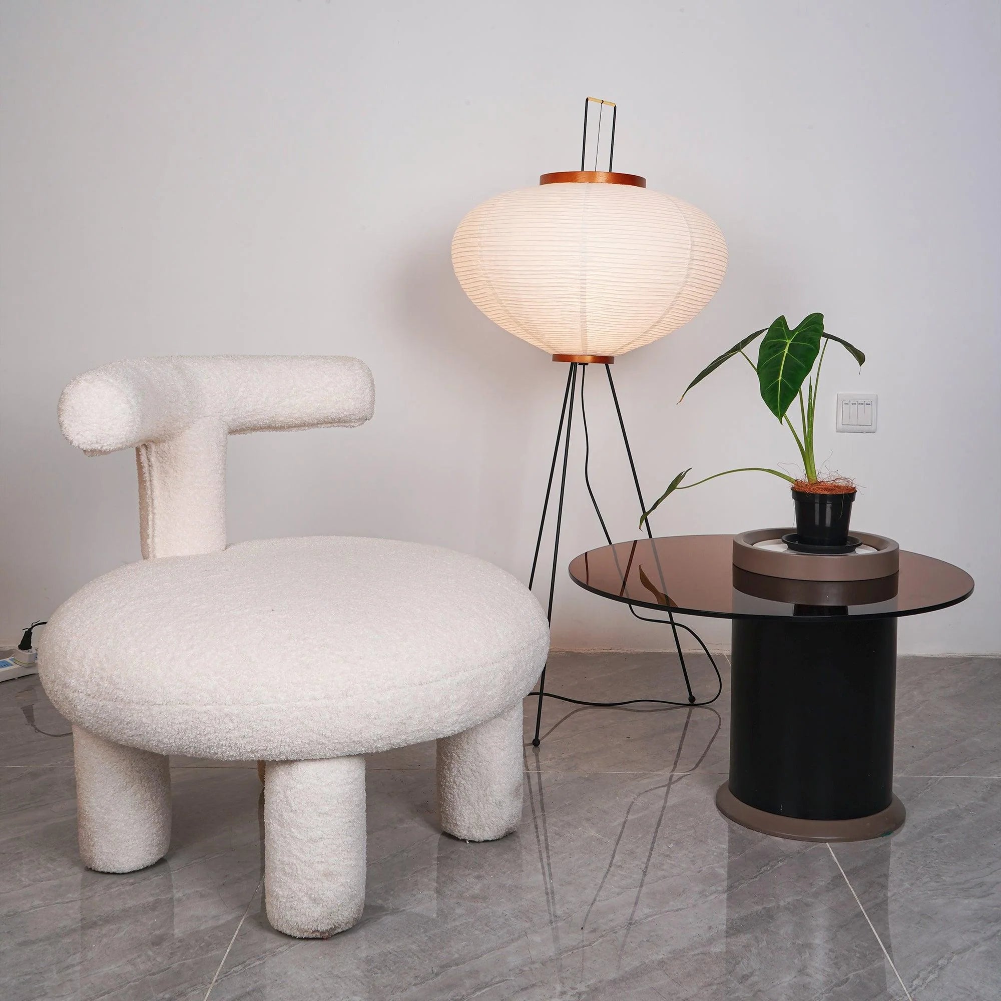 Lampe à abat-jour ronde en papier oriental