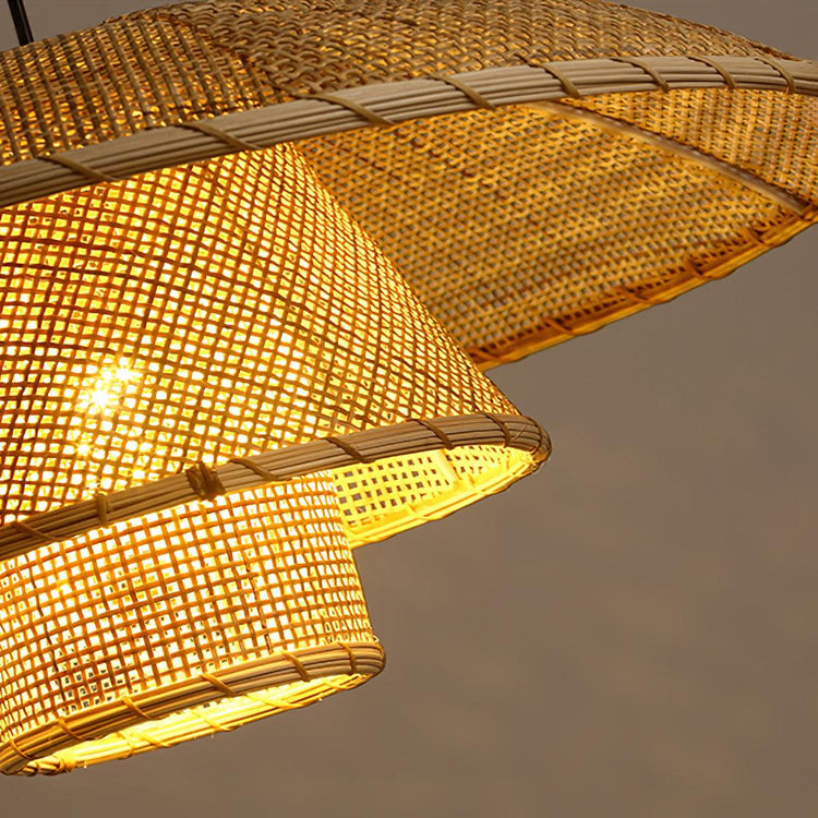 Retro Multilayered Rattan Sunhat Pendant Light