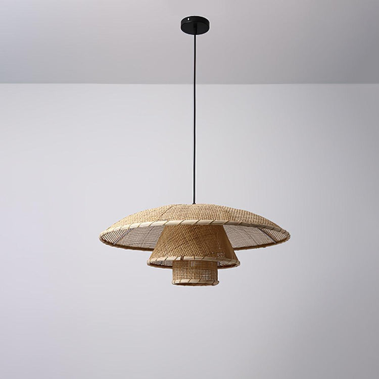 Retro Multilayered Rattan Sunhat Pendant Light