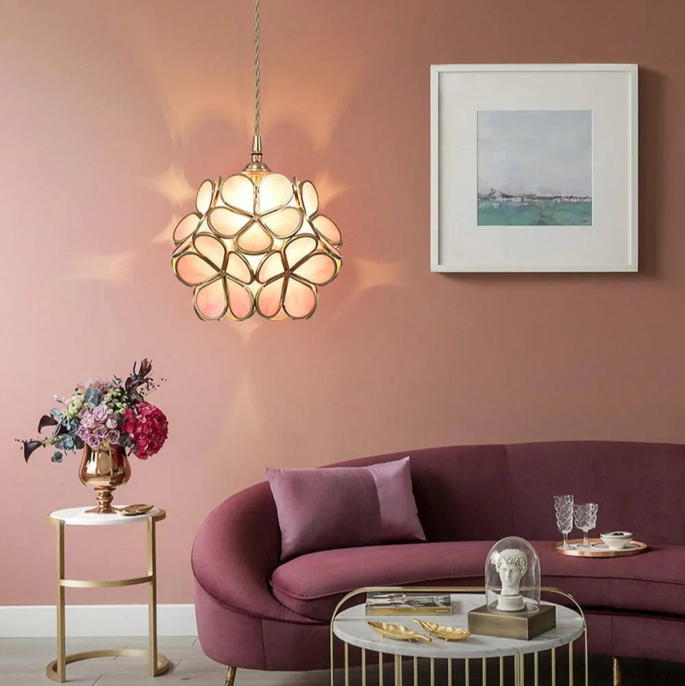 Lampe à suspension chic en verre floral