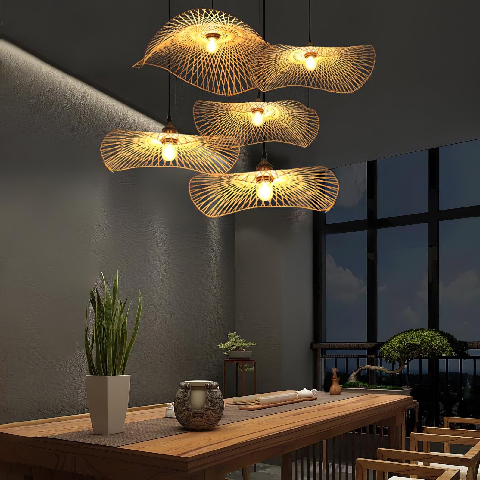 Lampe à suspension moderne en bambou ondulé