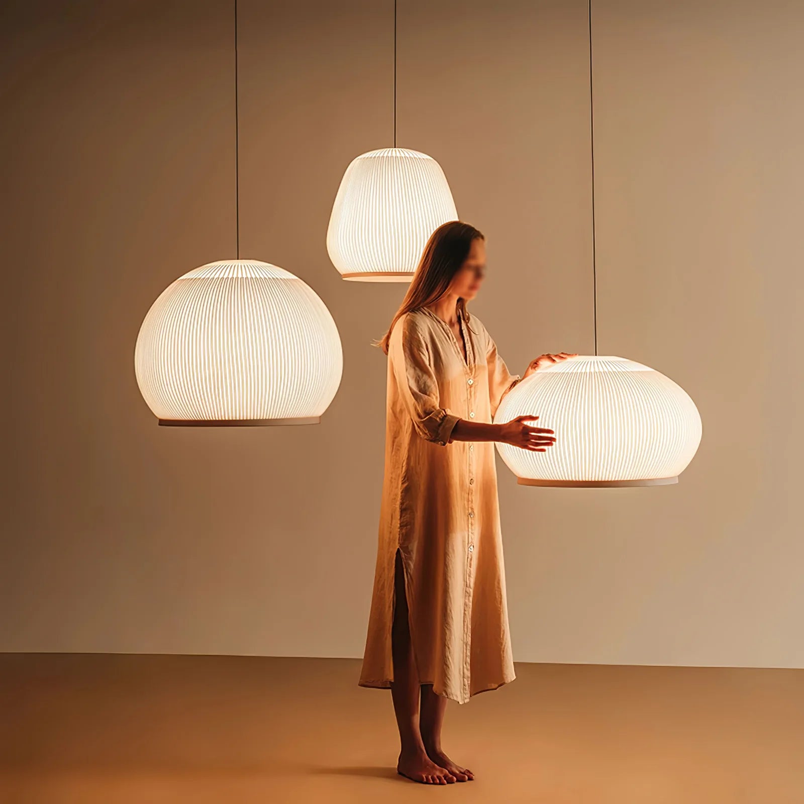 Lampe à suspension ronde rétro en tissu