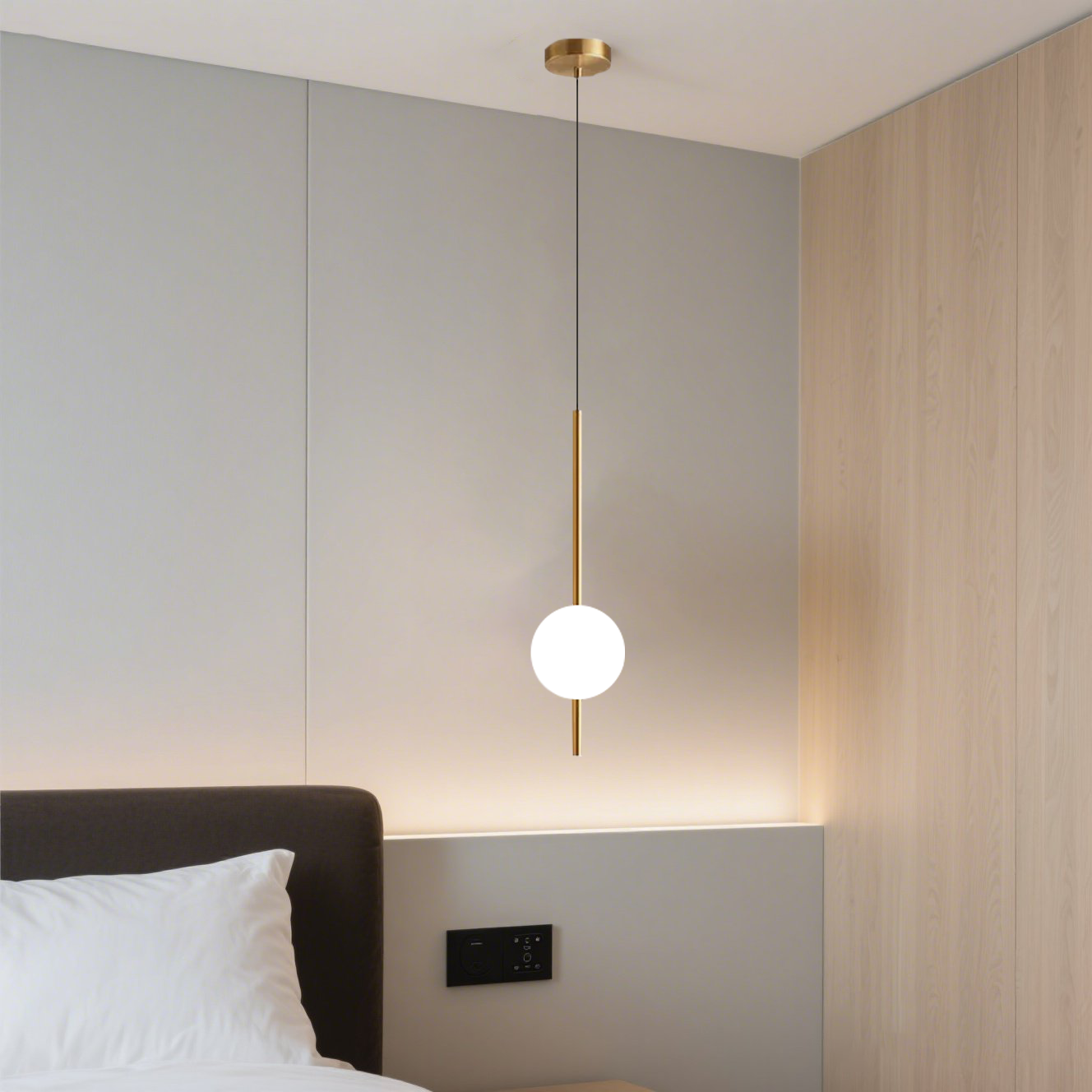 Lampada a sospensione cilindrica da comodino moderna