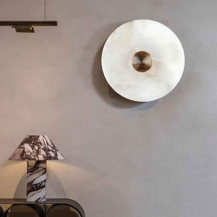 Moderne enkel rund alabast væglampe