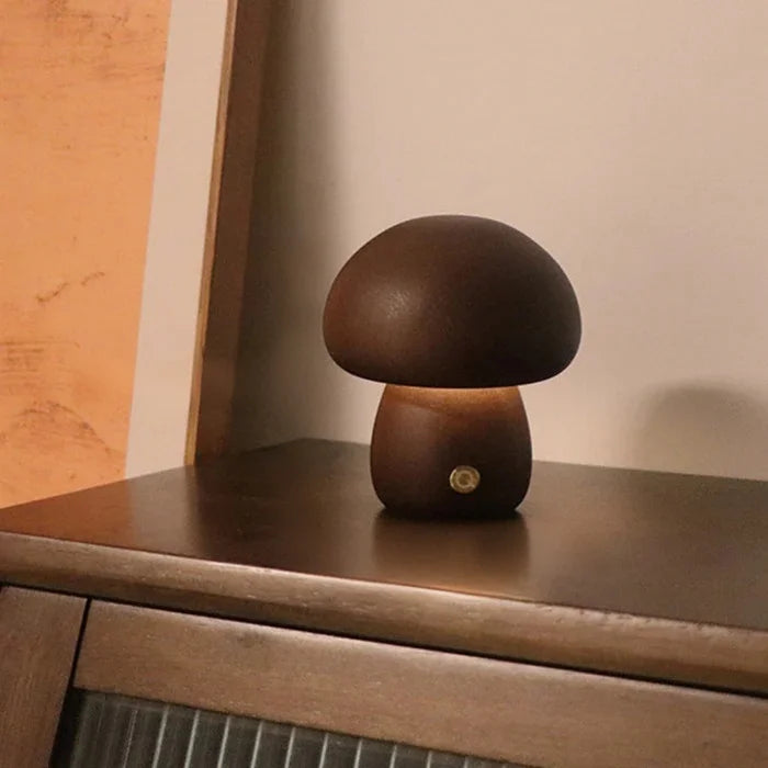 Veilleuse Champignon Mignon En Bois Vintage