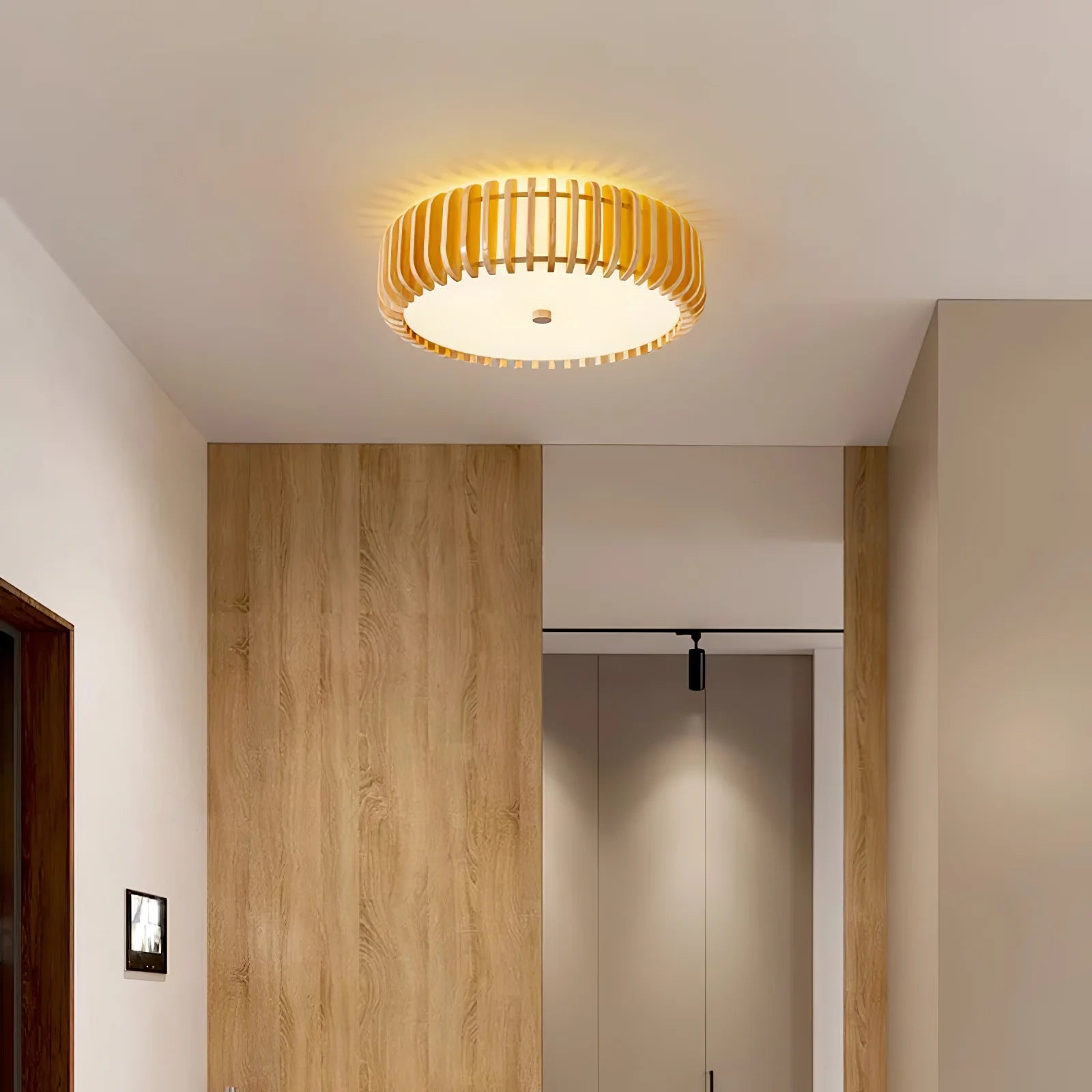 Plafonnier rond moderne en bois