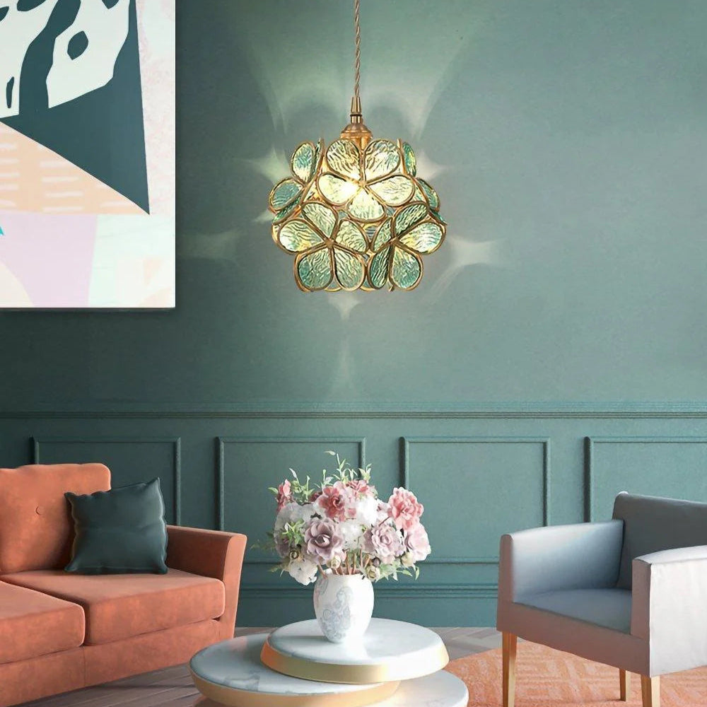 Lampe à suspension chic en verre floral