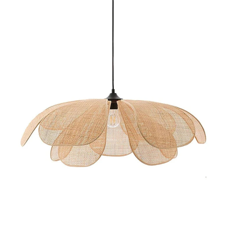Lampada a sospensione in rattan floreale retrò
