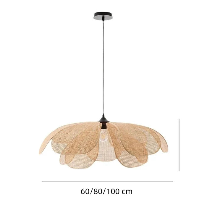 Lampada a sospensione in rattan floreale retrò