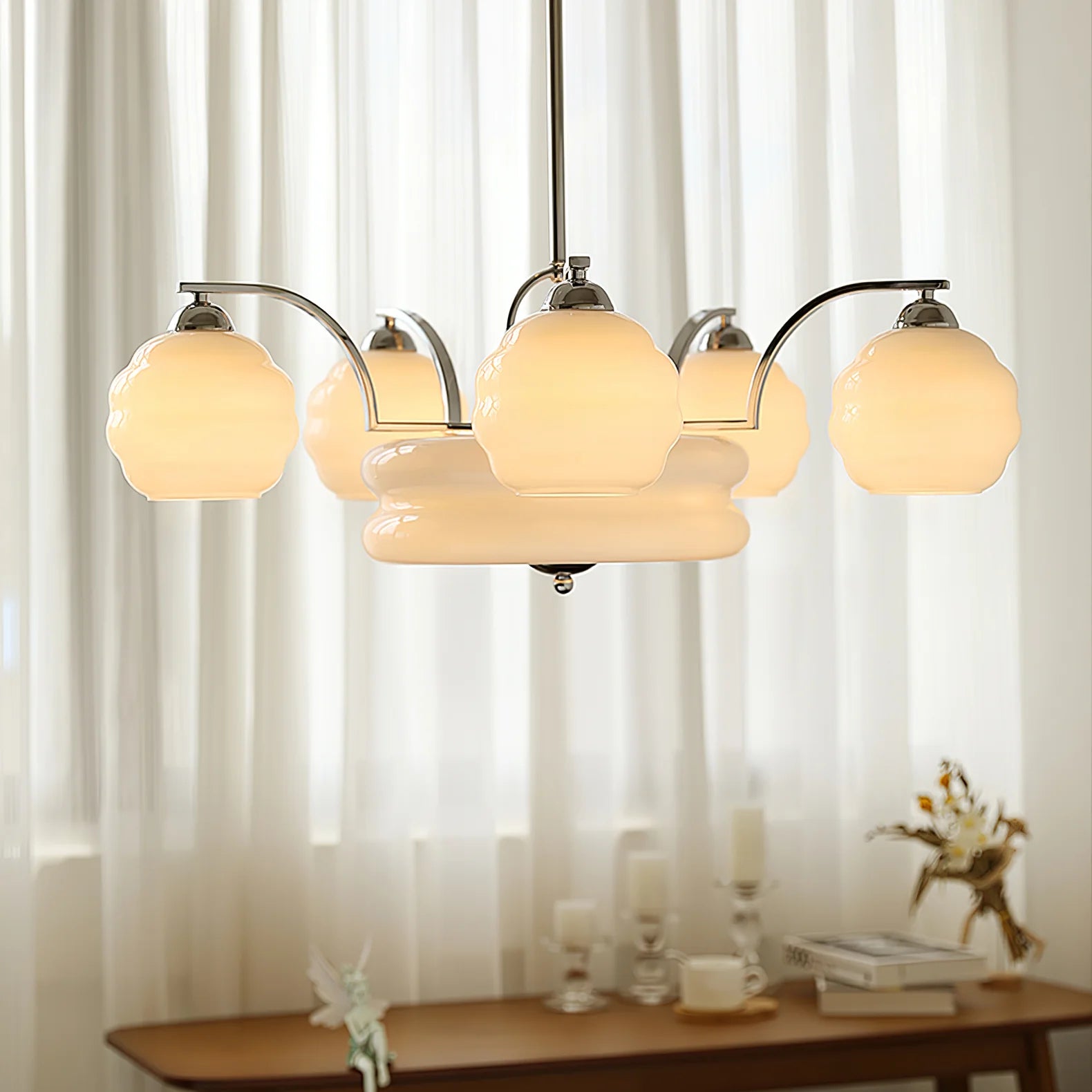Lampadario Art Déco opalino