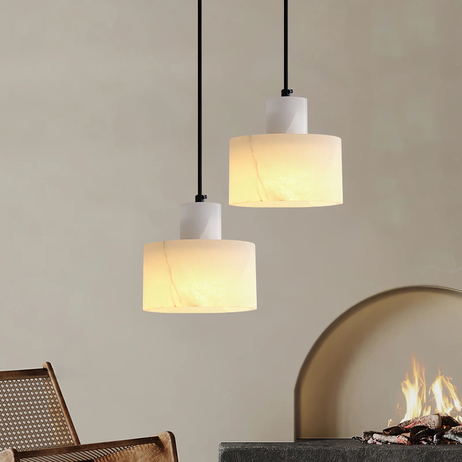 Lampe à suspension cylindrique classique en albâtre