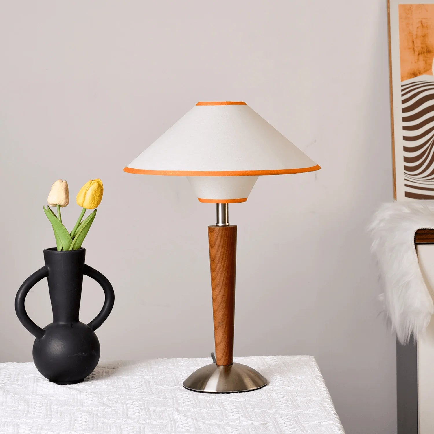 Lampe de table rétro en tissu géométrique