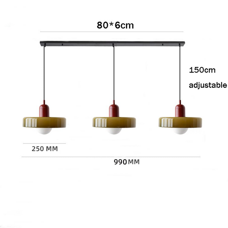 Minimalistisk glaspendel med tre hoveder i Bauhaus-stil