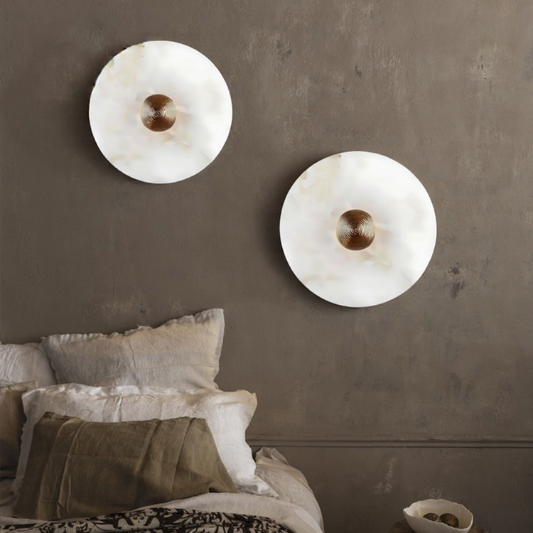 Moderne enkel rund alabast væglampe