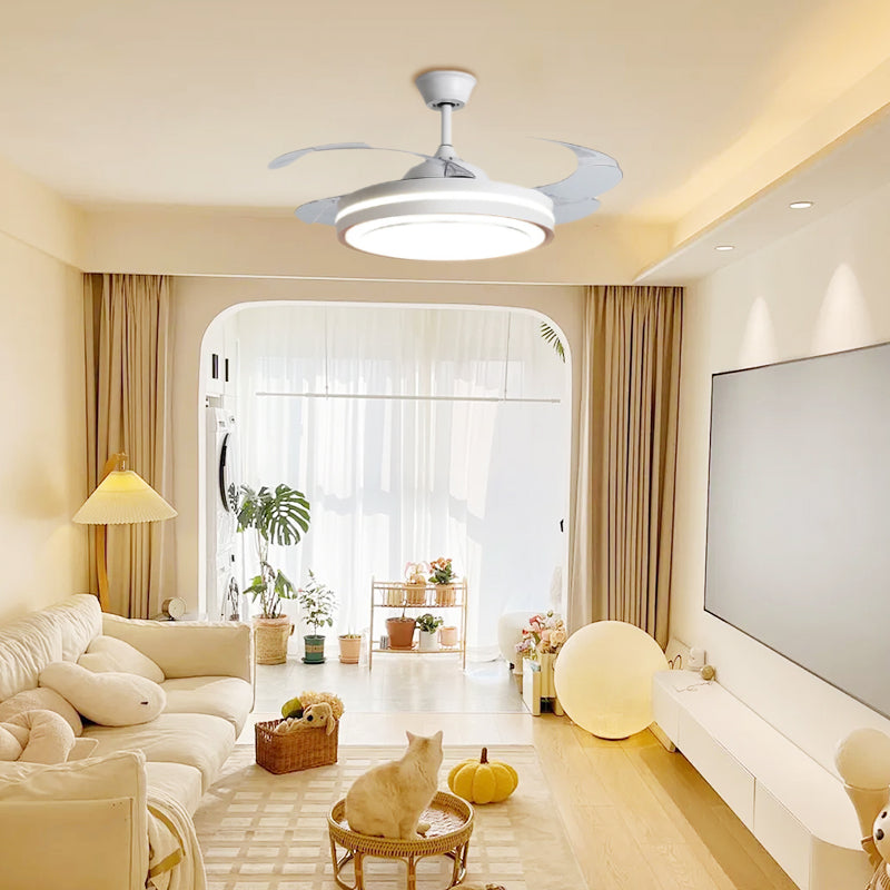 White Metal Remote Control Ceiling Fan With Light