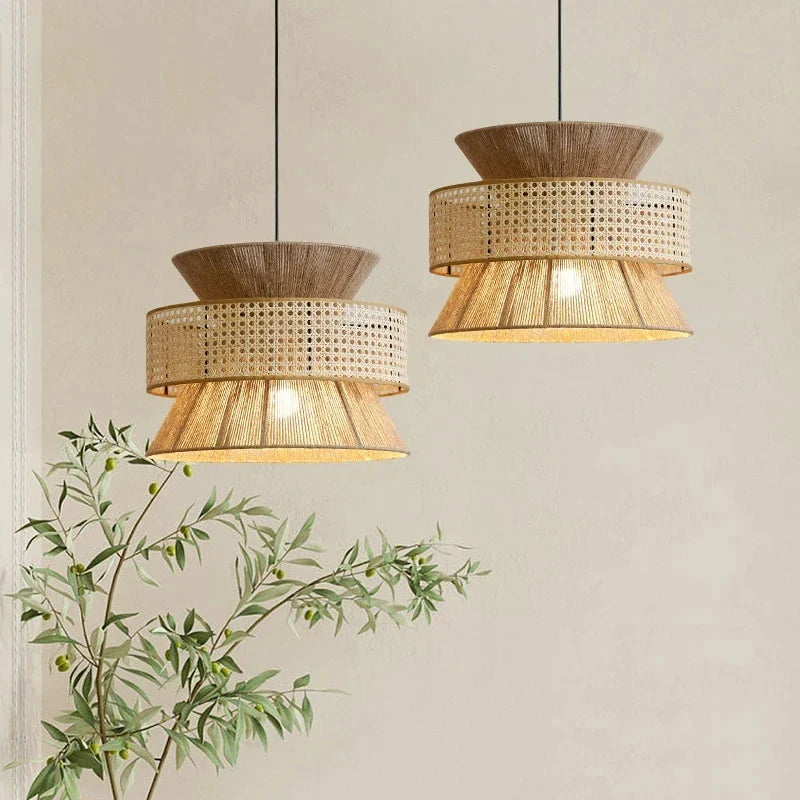 Lampada a sospensione moderna in rattan