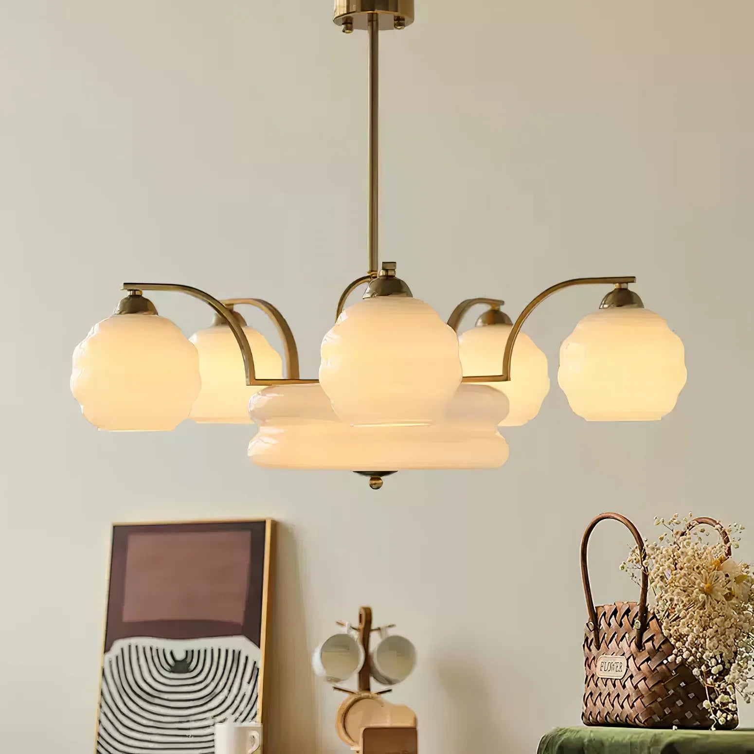 Lampadario Art Déco opalino