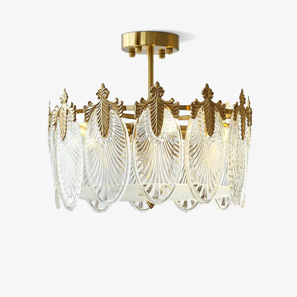 Lampadario in vetro rotondo intricato
