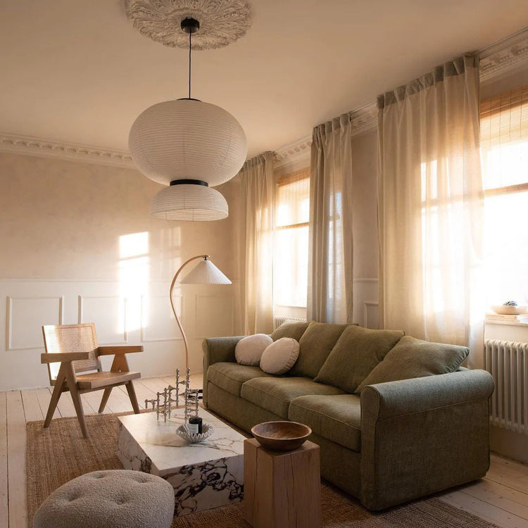 Trendy rundt rispapir vedhængslampe