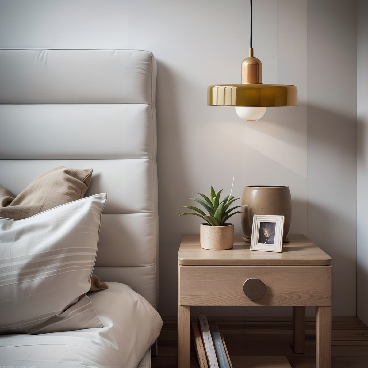 Bauhaus Glass Ceiling Lamp Lighting a Contemporary Bedroom