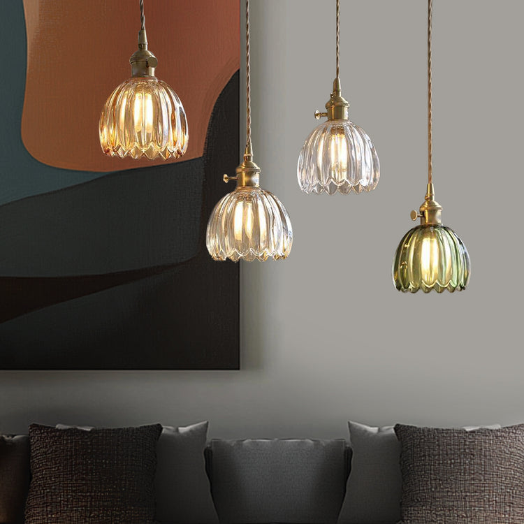 Moderne Retro-Glasblumen-Pendelleuchte