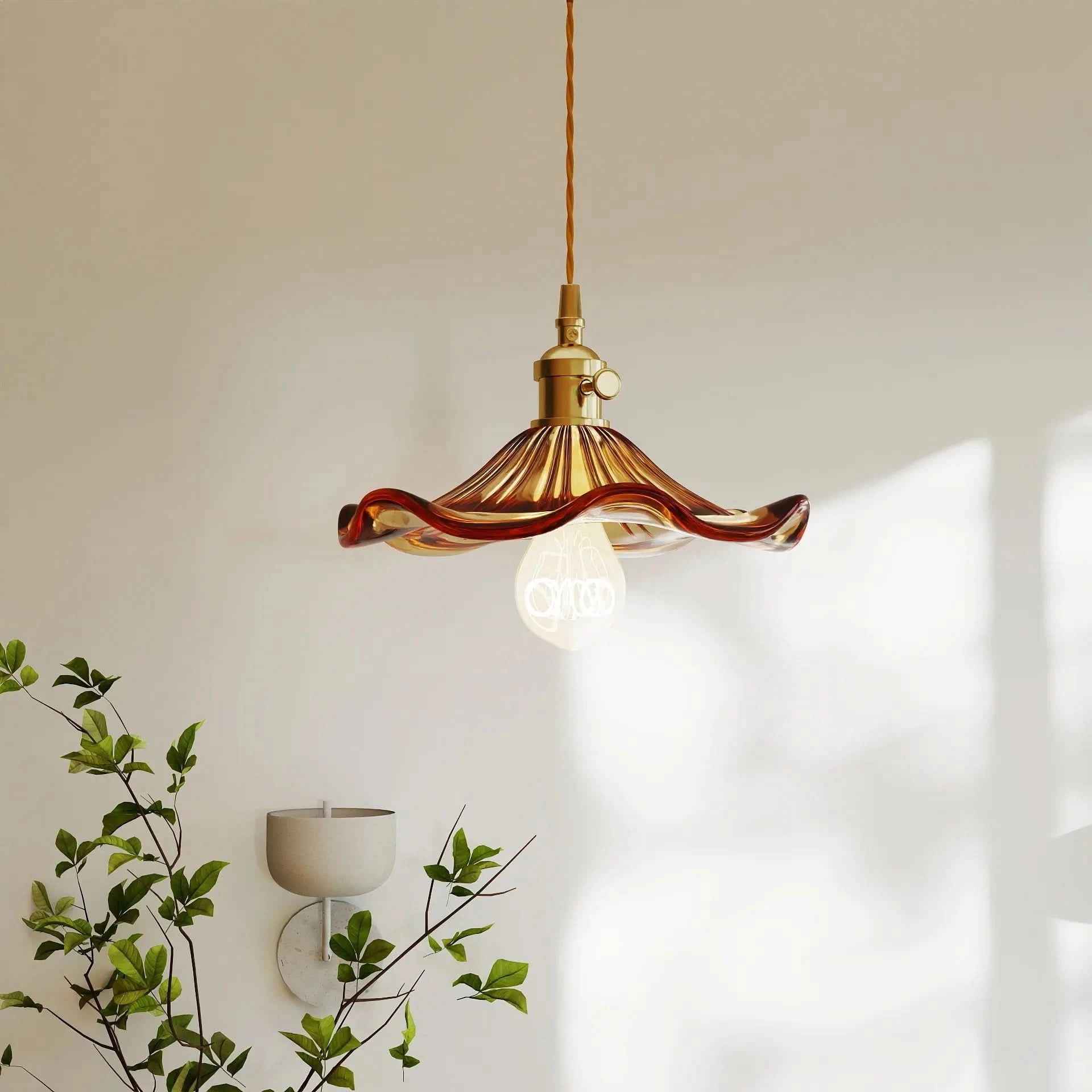 Lampada a sospensione Glarefusion con fiori di ibisco in vetro vintage