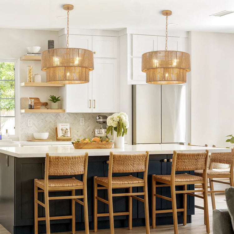 Bohemian Layered Drum Rattan Pendant Light