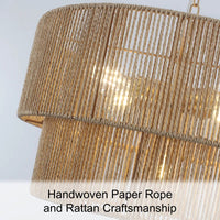 Bohemian Layered Drum Rattan Pendant Light