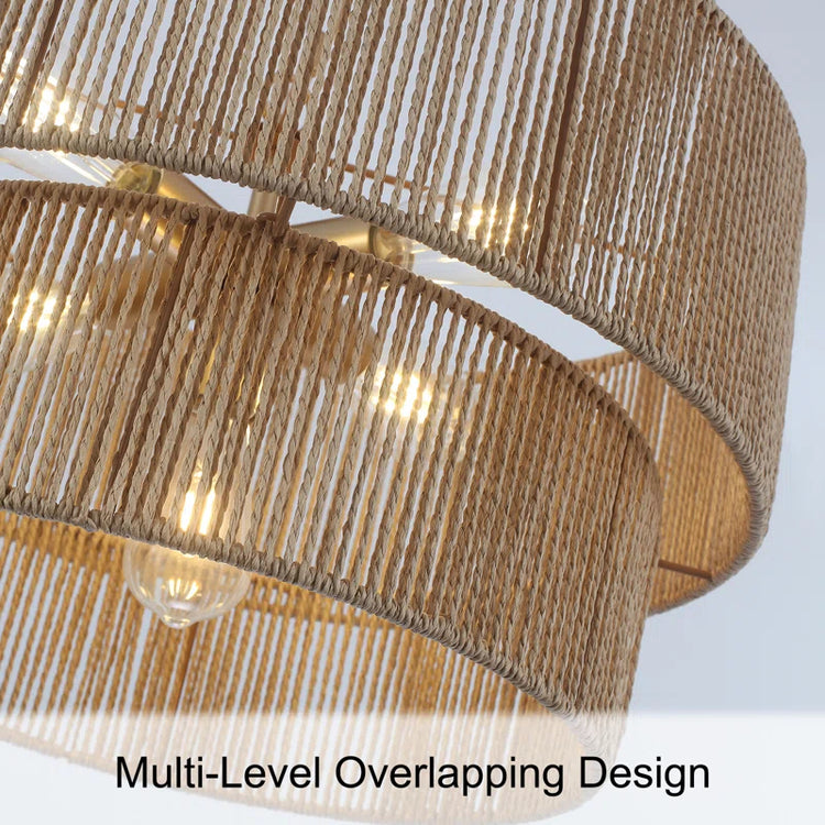 Bohemian Layered Drum Rattan Pendant Light