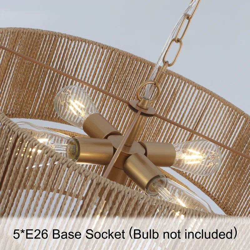 Lampada a Sospensione Bohemien a Strati in Rattan con Tamburo
