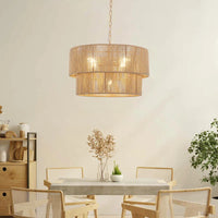 Bohemian Layered Drum Rattan Pendant Light