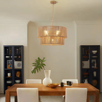 Bohemian Layered Drum Rattan Pendant Light