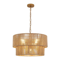 Bohemian Layered Drum Rattan Pendant Light