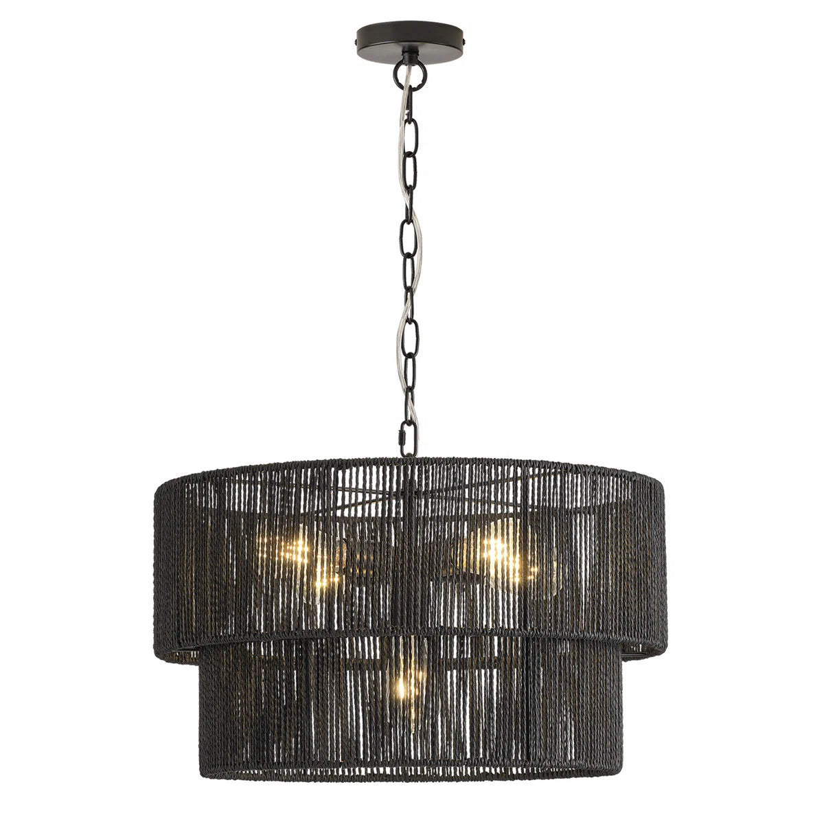 Lampada a Sospensione Bohemien a Strati in Rattan con Tamburo